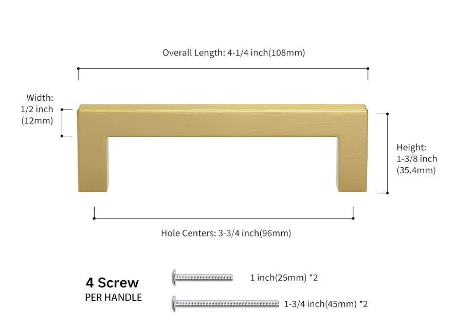 — Nuie Cupboard Vanity Unit Door D Handle 96mm Brushed Brass